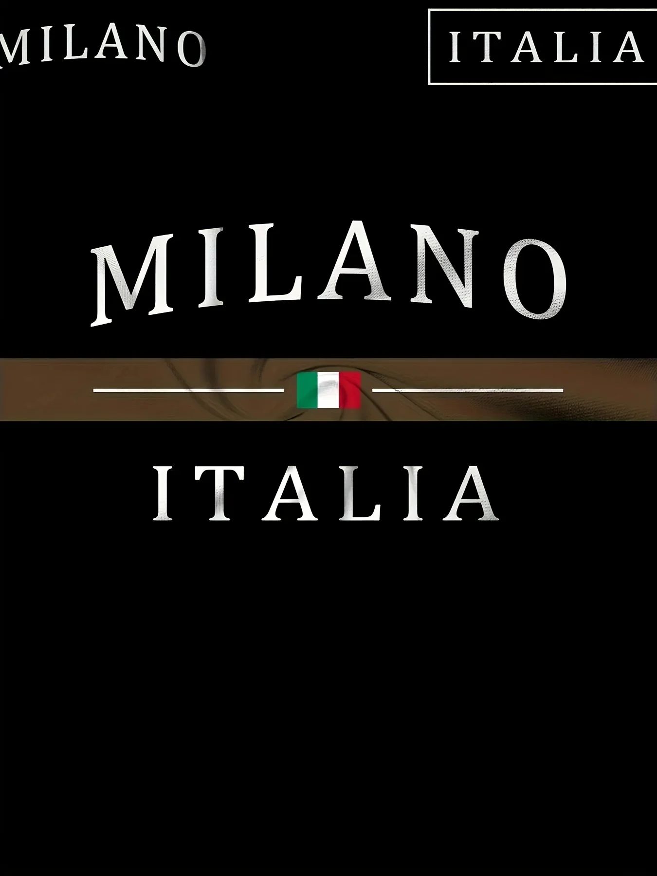 تي شيرت رجالي برسومات ميلان إيطالية مريح قابل للتمدد ورقبة دائرية أسود مع علم إيطالي وطباعة "ميلانو إيطاليا".