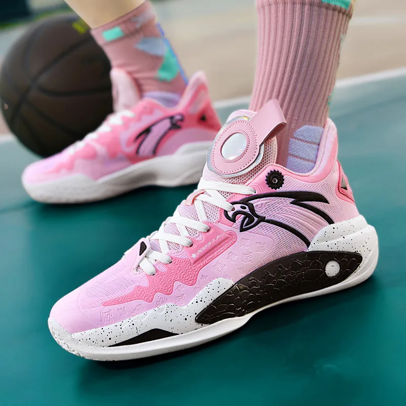 Unisex Luminous Pink Women Professional Basketball Shoes Mesh High Top Men\'s Basket Shoes Non-slip Platform Sports Shoes For Men