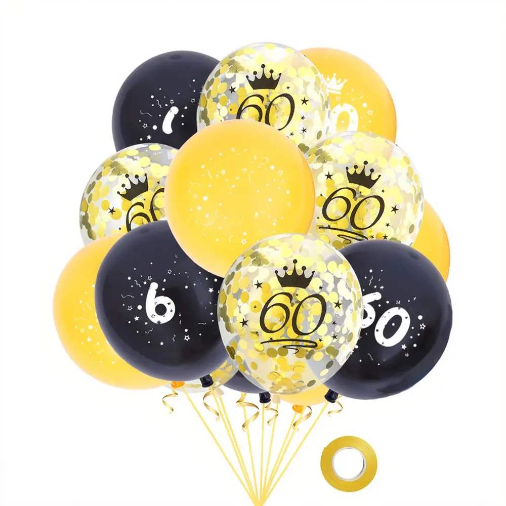 Birthday Balloon Decorations Set Gold Black Confetti Balloons For 30 50 60 Years Old Adult Party Supplies Anniversary Decor