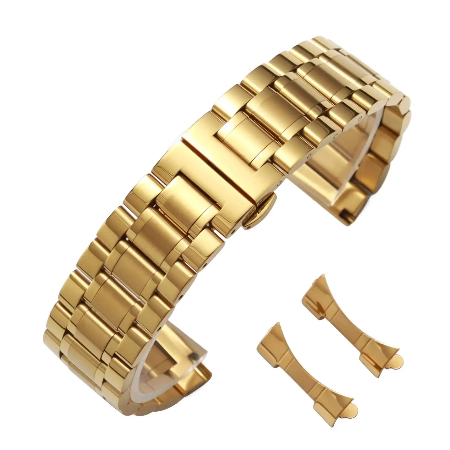 Edelstahl-Uhrenarmband mit gebogenem Ende, 12/13/14/15/16/17/18/19/20/21/22/23/24 mm, Schmetterlingsverschluss, massives Metall-Universalarmband – Detail 17