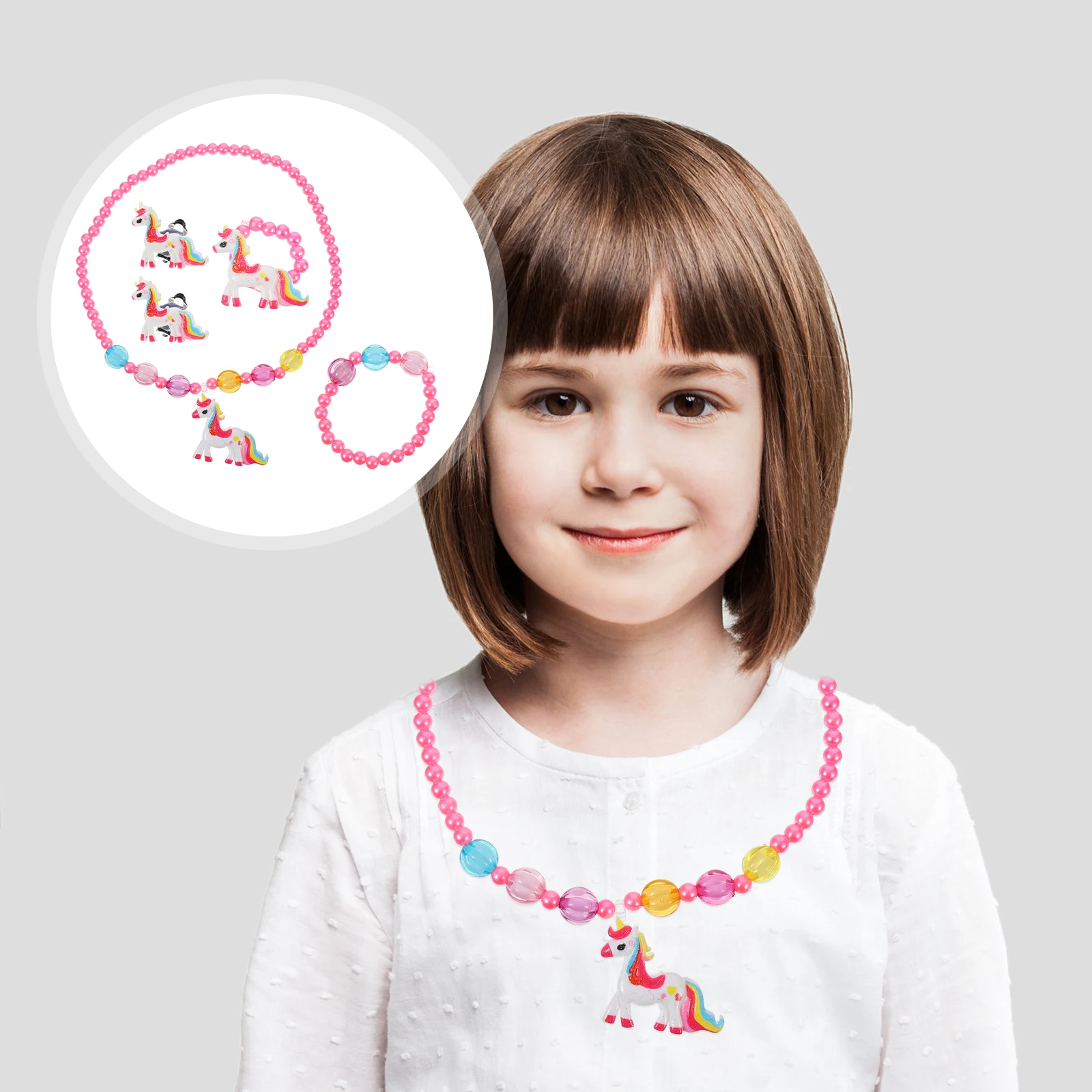

Children's Jewelry Set Bracelet Kit Rings for Girls Earring Rhinestones Kid Necklace