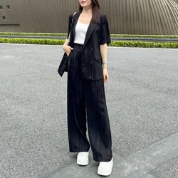 Trousers Woman Business Suits Printing Black Wide Leg Formal Summer 2024 Blazer and Pant Sets for Women 2 Pieces Korea Stylish D