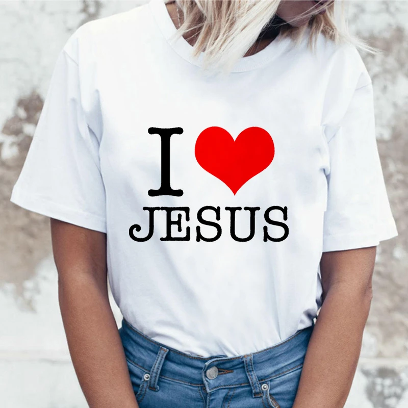 Women T-shirt I Love Jesus Print T-shirt O-Neck Hipster Tshirt Short Sleeve T-Shirt Casual T-shirt Tops Women Clothing