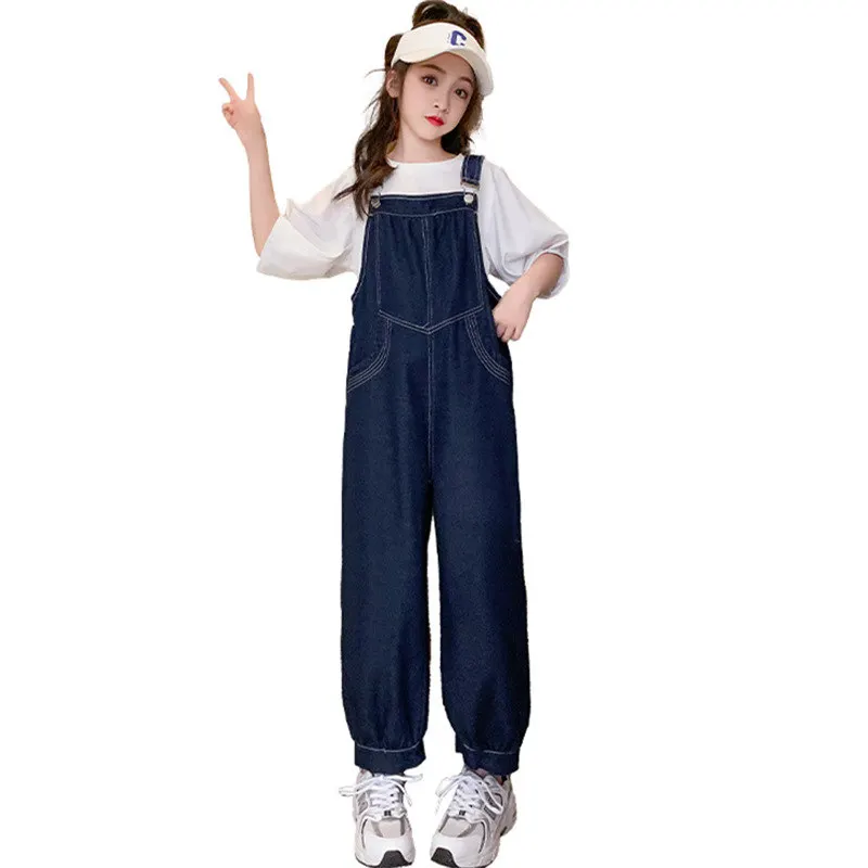 Overalls for Children Solid Color Clothes Rompers&Jumpsuits Overall Loose Outfit for Girl Kids 5 6 7 8 9 10 11 12 13 14Years Old