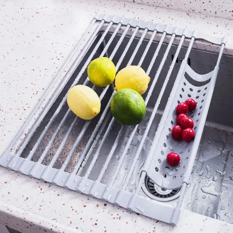 Roll Up Dish Drying Rack Dish Drainer Roll Up Shelf Kitchen Sink Holder Organizer Silicone Drain Rack For Home Kitchen Basin