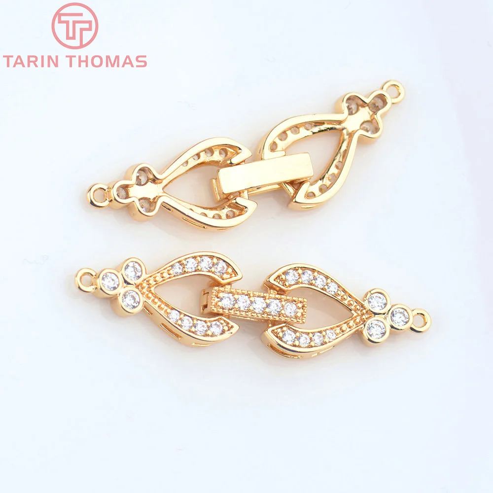 

(5058)4PCS 9.5x35.5MM 24K Gold Color Brass with Zircon Bracelet Necklace Connector Clasp High Quality Diy Jewelry Accessories