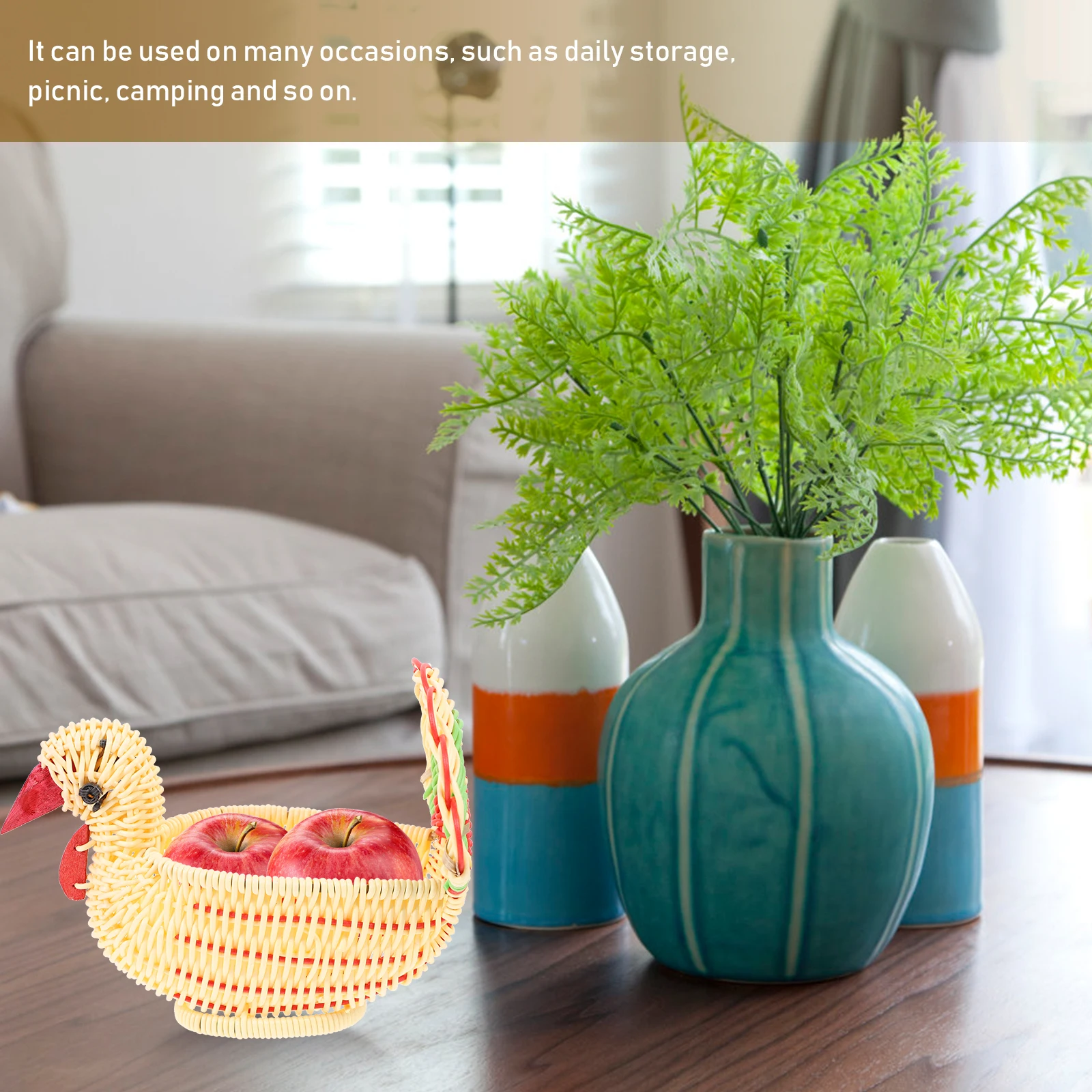 

1pc Rattan Desktop Tidy Basket Turkey Shaped Storage Woven Baskets Small Shelves Bamboo Bin Container Multipurpose Fruit