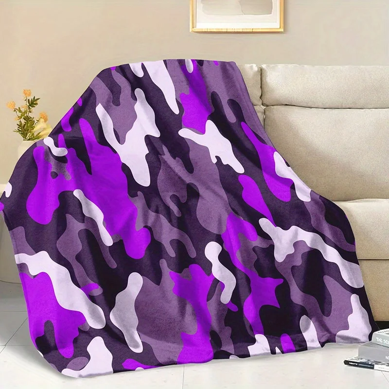 1pc Fluffy Blanket Purple Camouflage Print White Throw Blanket White Blanket Barefoot Bream Blanket Throw Blanket for Sofa Winte