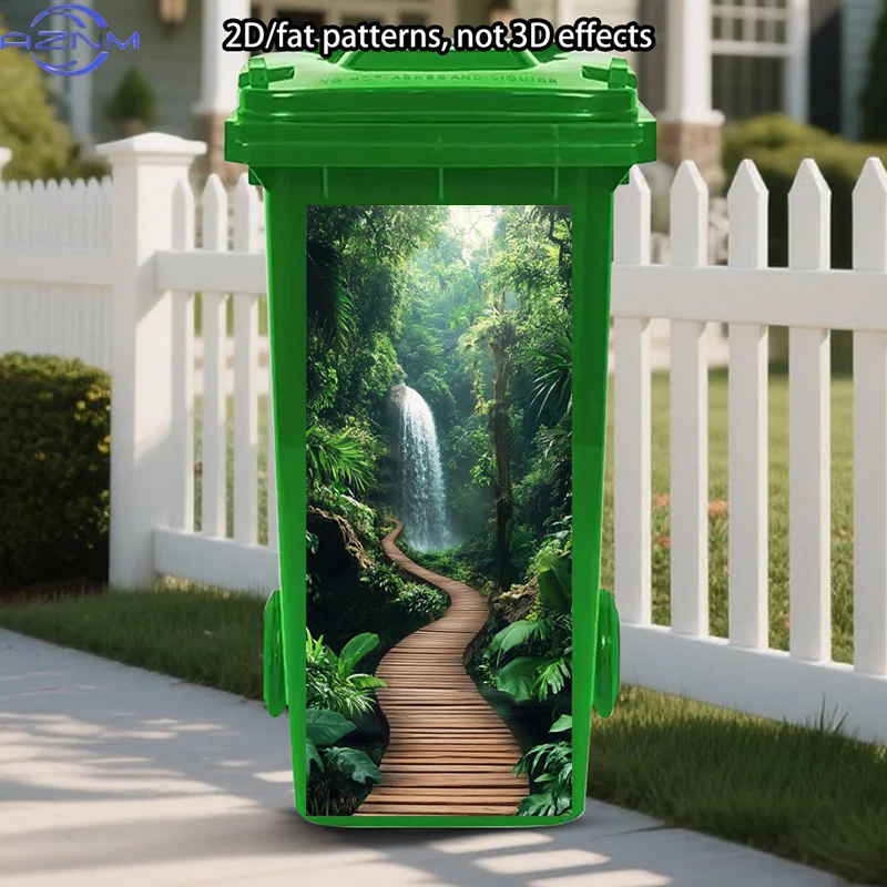 Autocollant pour poubelle sur le thème de la jungle, autocollants artistiques auto-adhésifs cascade tropicale, autocollants pour poubelle jungle verte luxurante, nature