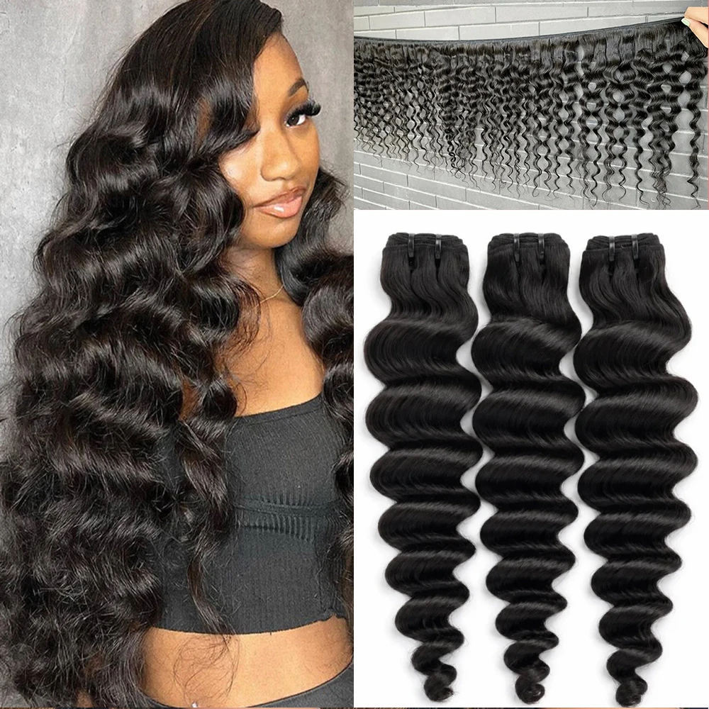40 42 Inch Body Wave Human Hair Weft Bundles Raw Loose Deep Wave 15A Human Hair Extensions Straight Black Brazilian Virgin Deal