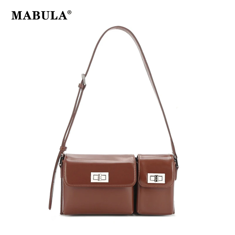 

MABULA Designer Unique Single Underarm Bag for Women Genuine Leather Sling Shoulder Purse Luxury Brand Tote Handbag