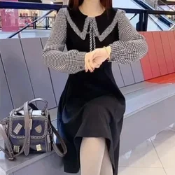 High Quality Dresses for Women A Line Woman Long Sleeve Dress Splicing Elastic On Sales Outfits Trendy Y2k Korean Fashion X Xxl