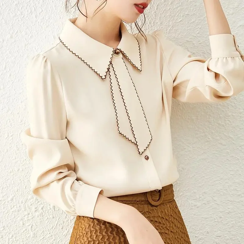 

Korean Women Chiffon Shirt Top Design Sense Niche Female Fashion Leisure Long Sleeves Blouse Spring Autumn Ladies Shirts Jacket