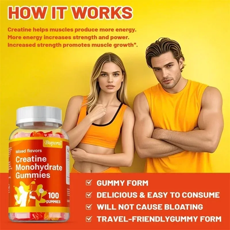 

Creatine Monohydrate Gummies - Promote Muscle Health, Boost Energy, Improve Athletic Performance, Improve Cognitive and Memory