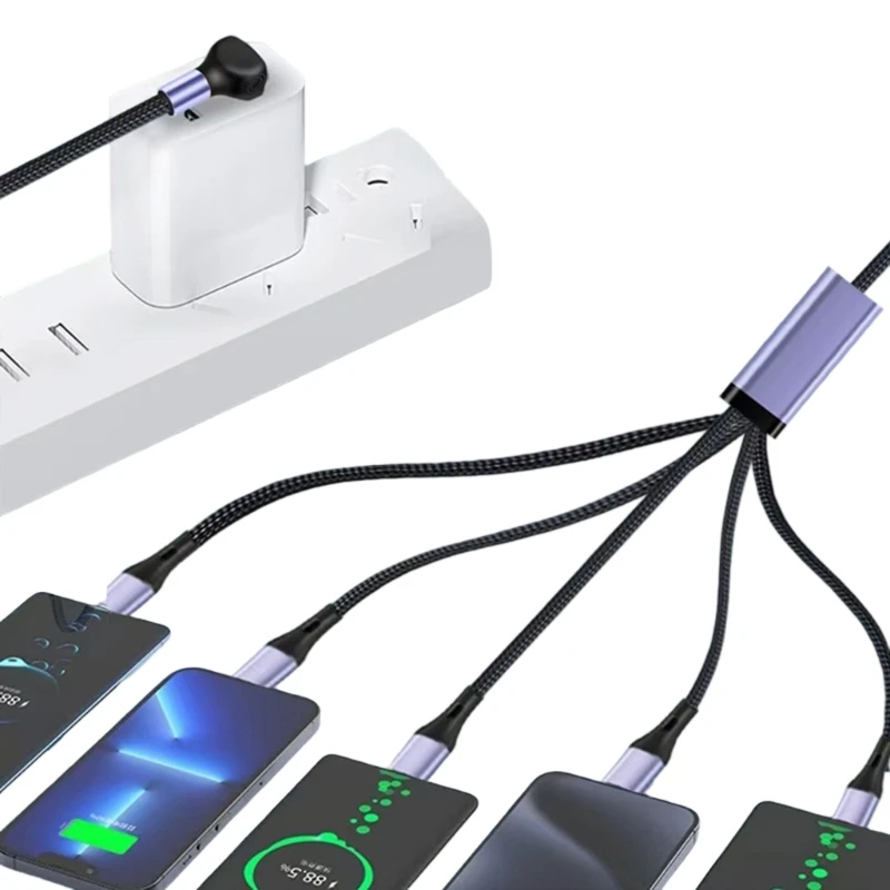 Rozgałęźnik USB 5 w 1 Kabel USB A do 5 Micro USB/Typ C Pomarańczowy Port Obsługa szybkiego ładowania 66 W do tabletu telefonicznego Pad — zdjęcie produktu 3