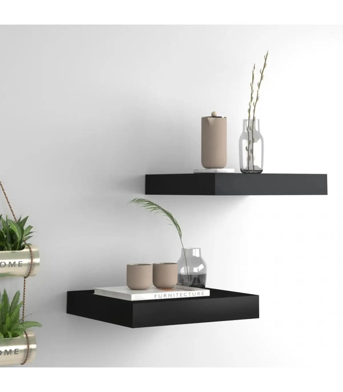 2 Pcts black MDF 23x23,5x3,8 cm floating wall shelves shelves