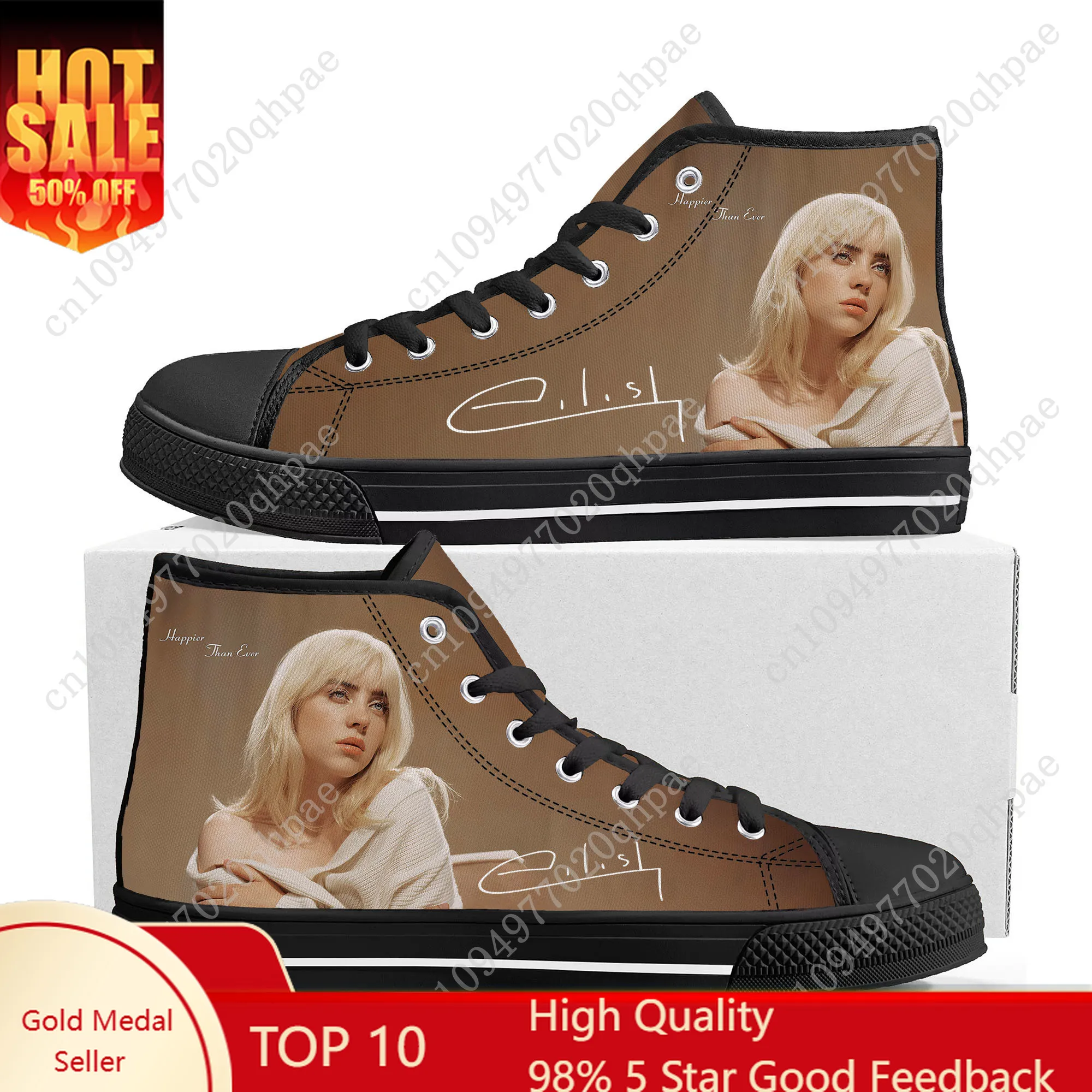 

Billie Eilish High Top Sneakers Mens Womens Teenager High Quality Canvas Sneaker 3D Print Casual Couple Shoes Personalized Shoe