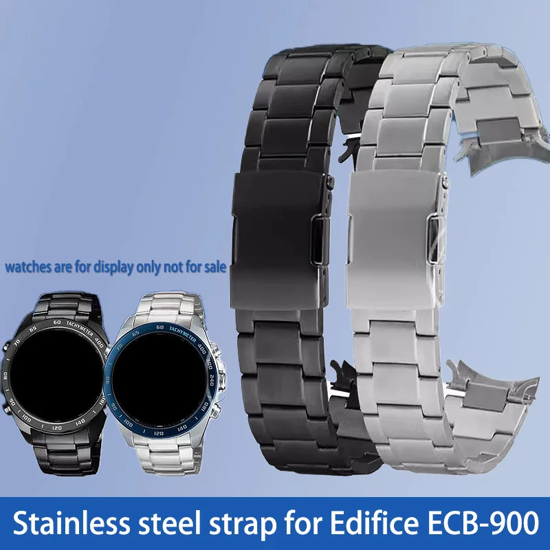 

Stainless steel watch strap refined steel arc interface matte silver black watchband for CASIO Edifice series ECB-900 5582 22mm