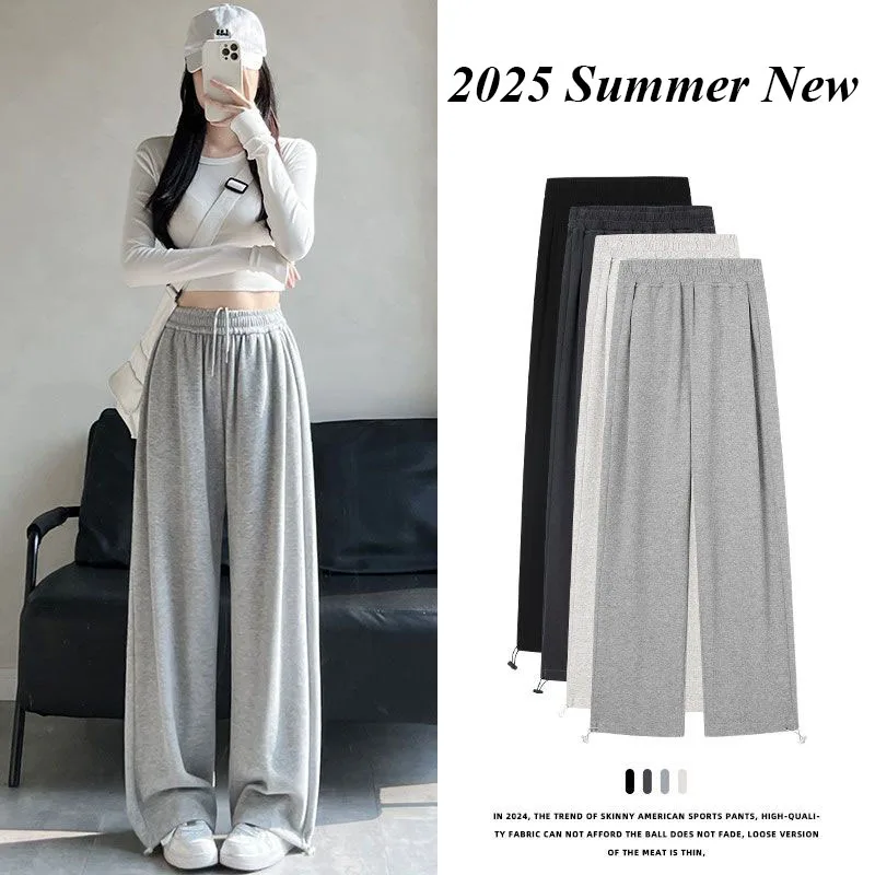

Woman American Style Solid Sweatpants Elastic Waist Loose-Fit Straight Casual Trousers Women Korean Streetwear Baggy Sport Pants