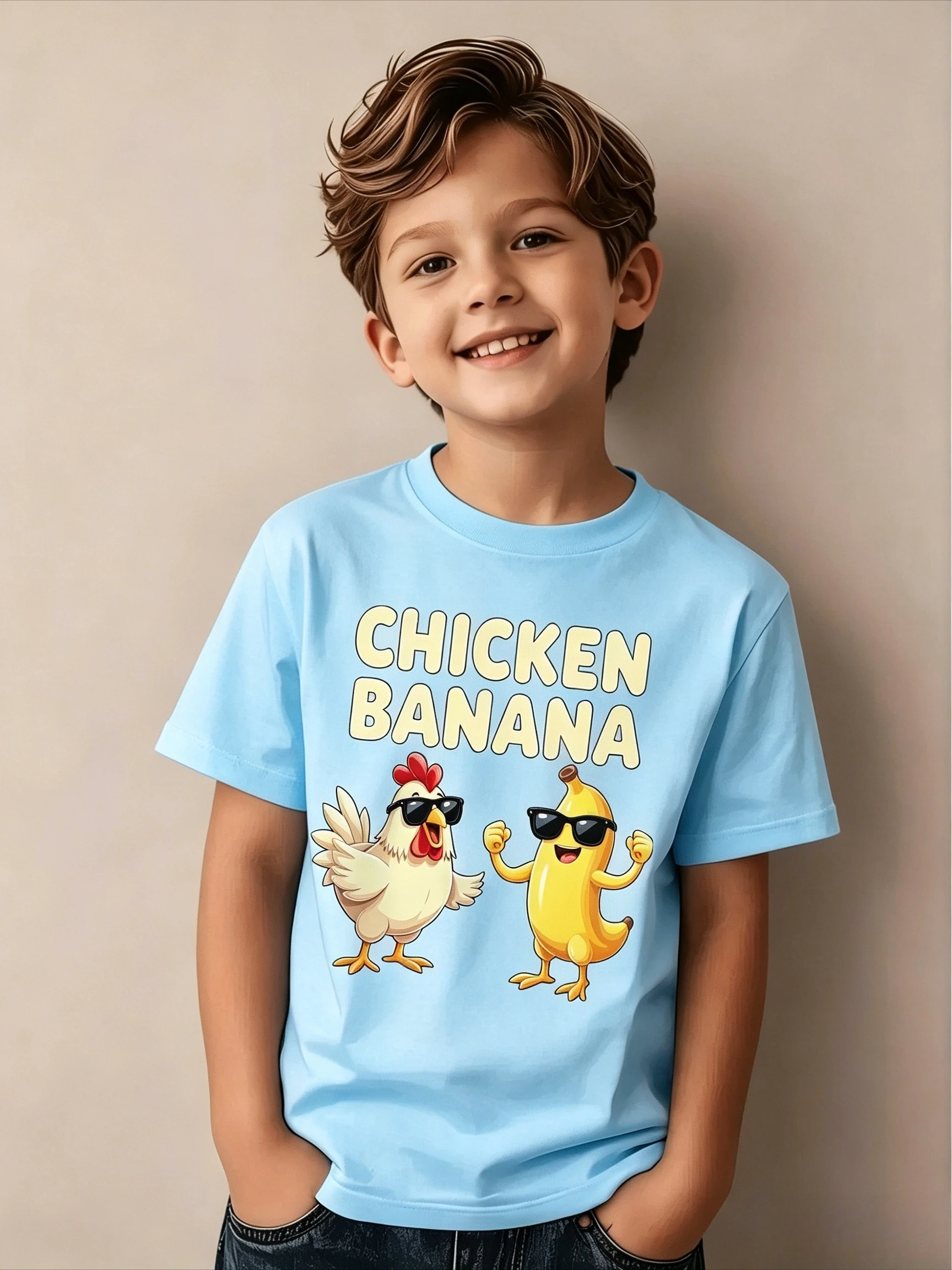 Unisex Cartoon Chick Banana Graphic T-shirt Crew Neck Short Sleeve Tee Lightweight Breathable Summer Casual Top for Men Women