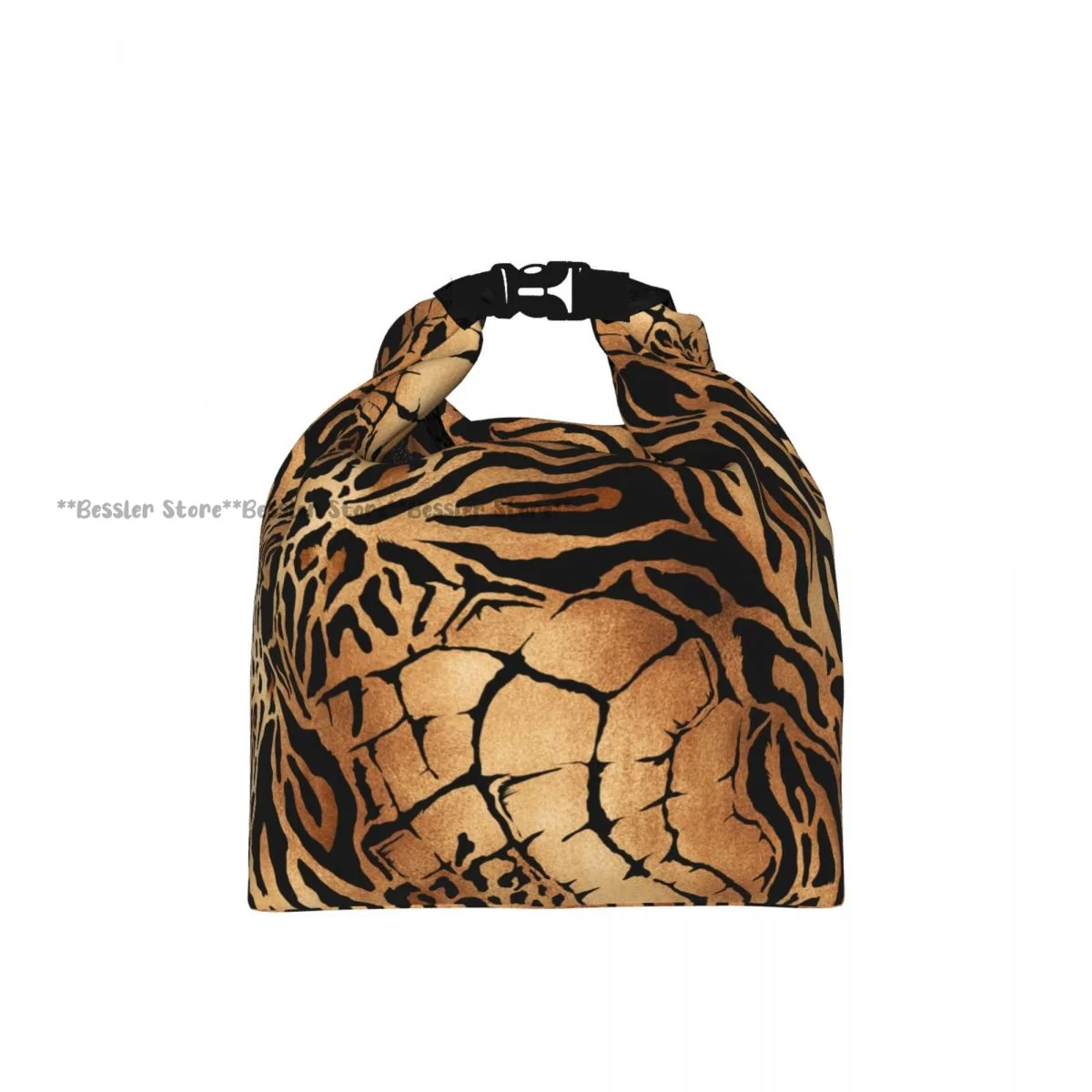 Roll Top Insulated Lunch Bag Tiger Leopard And Crocodile Skin Thermal Food Storage Bag Portable Bento Handbag for Daily Use