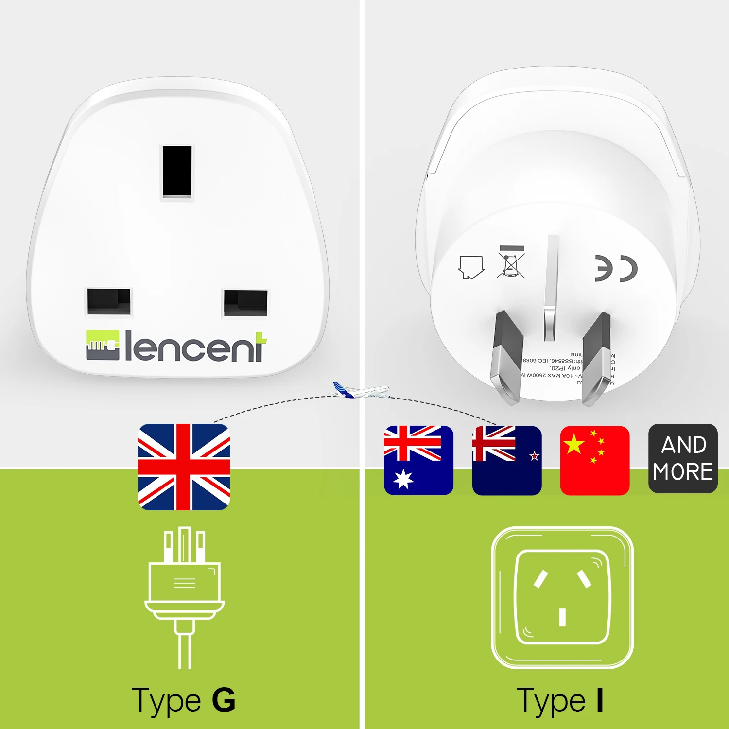 LENCENT 영국-호주 중국 플러그 어댑터, 호주 여행용 접지 어댑터, 고품질 어댑터 컨버터, 2 개