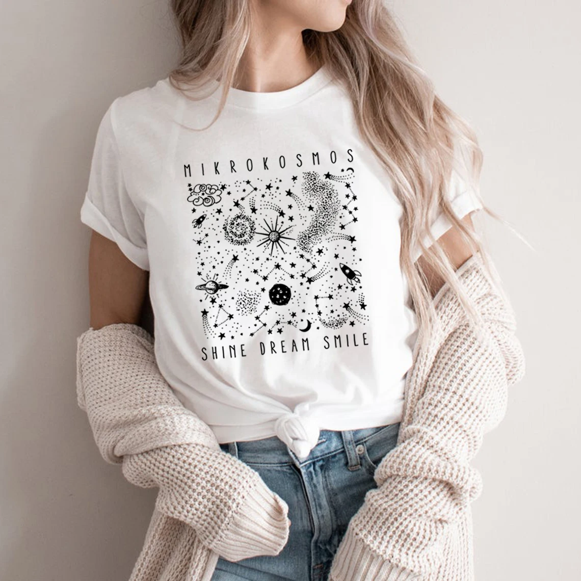 Mikrokosmos Graphic T Shirts Shine Dream Smile Tee Twinkling Starlight Shirt Women Short Sleeve T-shirts Kpop Music Fans Gift