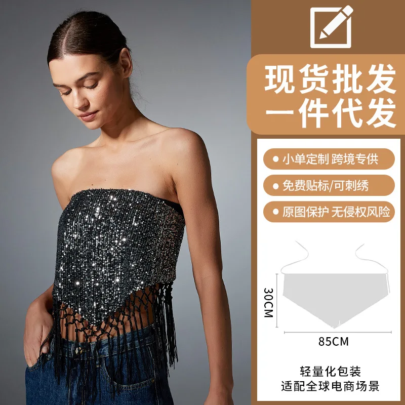 Sequin fringed for women, triangle , hot girl music festival bikini chest curtain, hip-covering waist s
