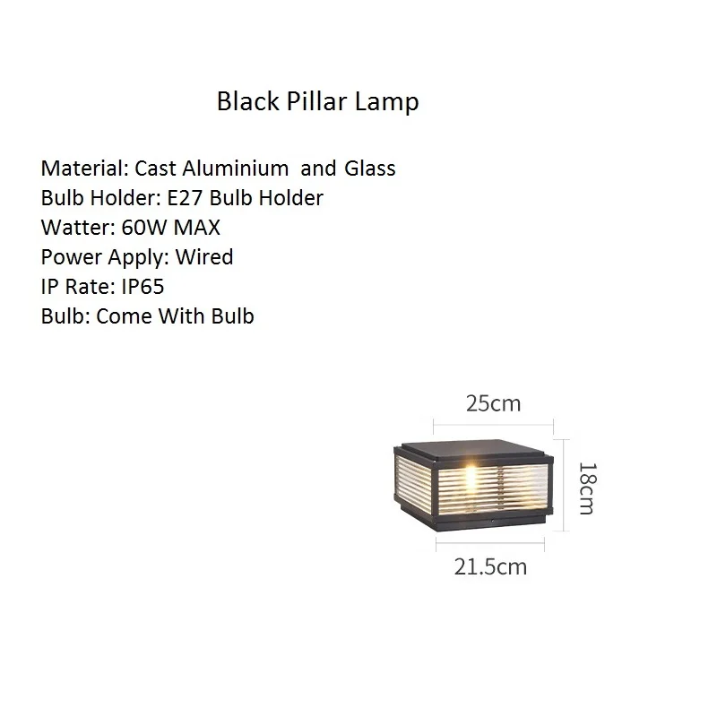 Garden Gate Pillar Light Outdoor Yard Pillar Lamp Bar Black Post Light Outside Post Lights Home Glass Post Lighting Include Bulb