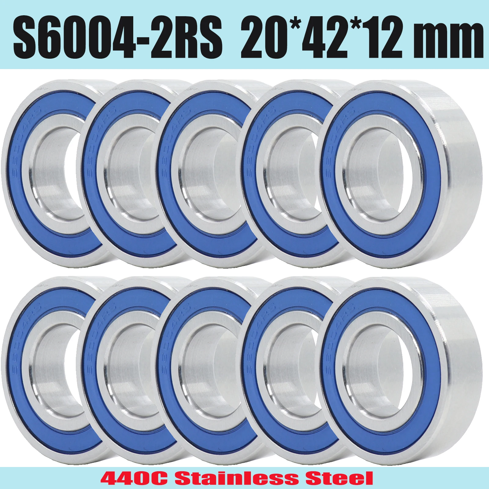 

10PCS S6004RS Bearing 20*42*12 mm ABEC-3 440C Stainless Steel S 6004RS Ball Bearings 6004 Stainless Steel Ball Bearing