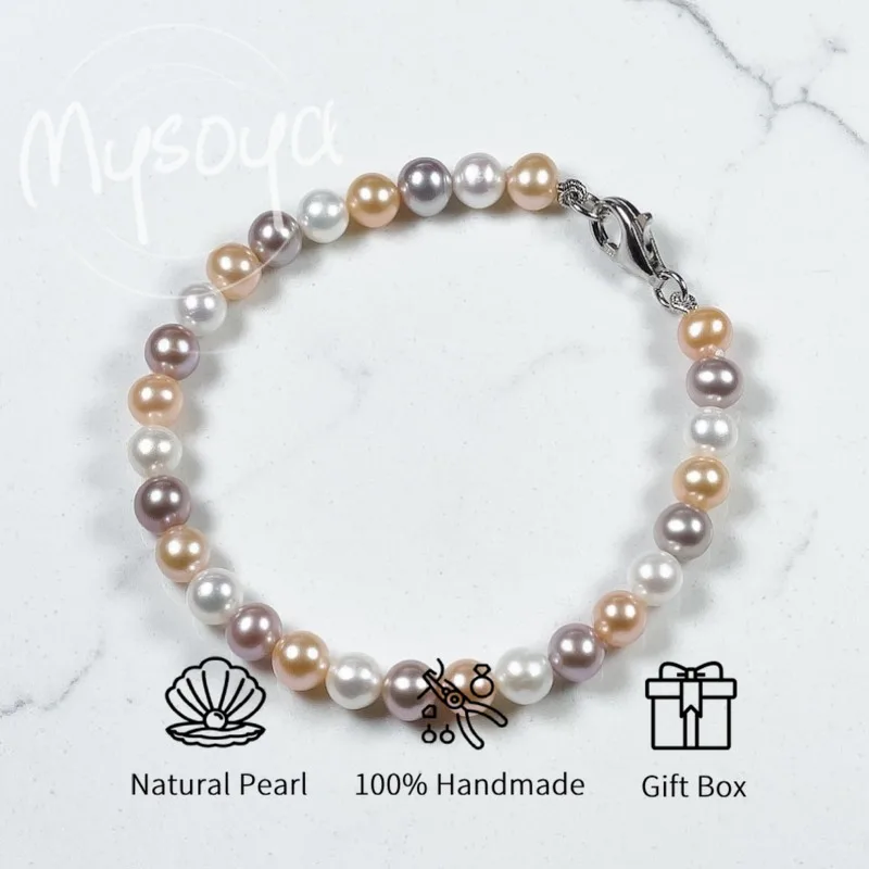 

MYSOYA цветной браслет из пресноводного жемчуга 6-7 мм с подарочной коробкой для нее/его дня рождения/свадьбы/Рождества/новогоднего подарка