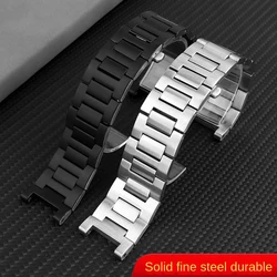 For Cartier PASHA series watch strap men 22mm notch 14 stainless steel Silver metal Watchband Folding Clasp bracelet Free screw