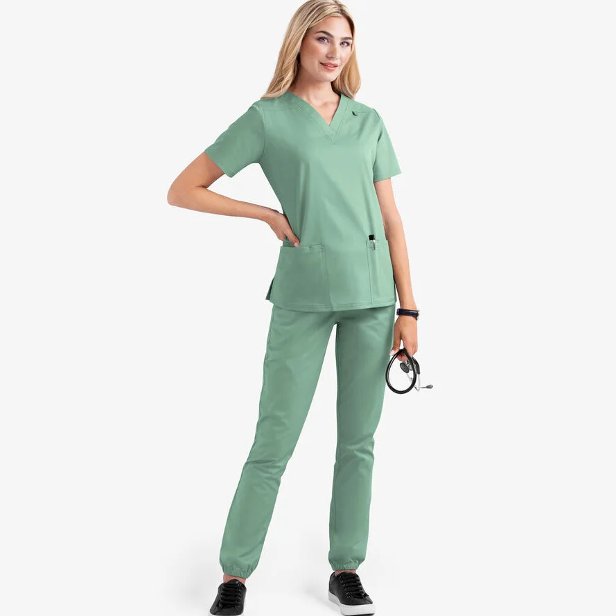 Conjunto de joggers médicos de manga curta feminina, uniformes hospitalares, esfrega médicos