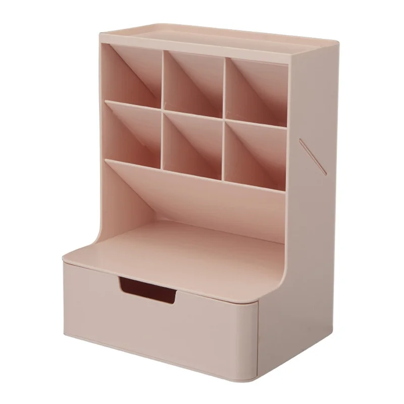 6 +1 Drawer Desktop Storage Box Pencil Makeup Storage Box School Office Supplies Stationery,Pink