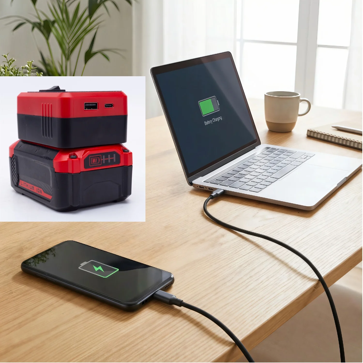 

Portable Mobile Power Bank for Craftsman V20 20V Lithium Battery W/USB Type-C Output Holder Fast Charging(NO Battery)