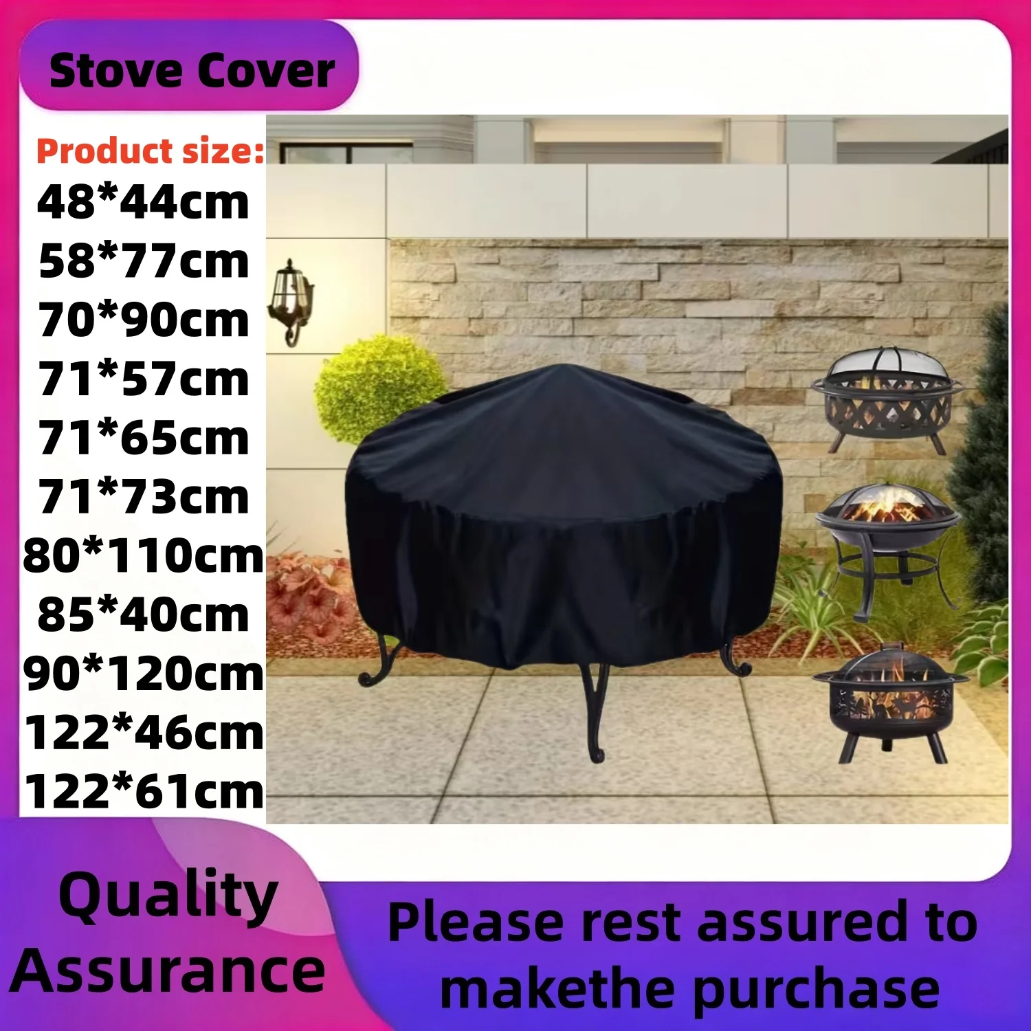 1pc Black Round Fire Pit Cover, Round for Brazier Stove Cover, Full Coverage Outdoor Fireplace Cover for Brazier