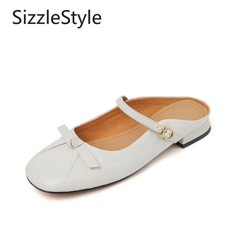 

Fashionable Women's Round Toe Pleated Decorative Bow Decorative One-line Buckle Decorative Low-heeled Summer Slippers