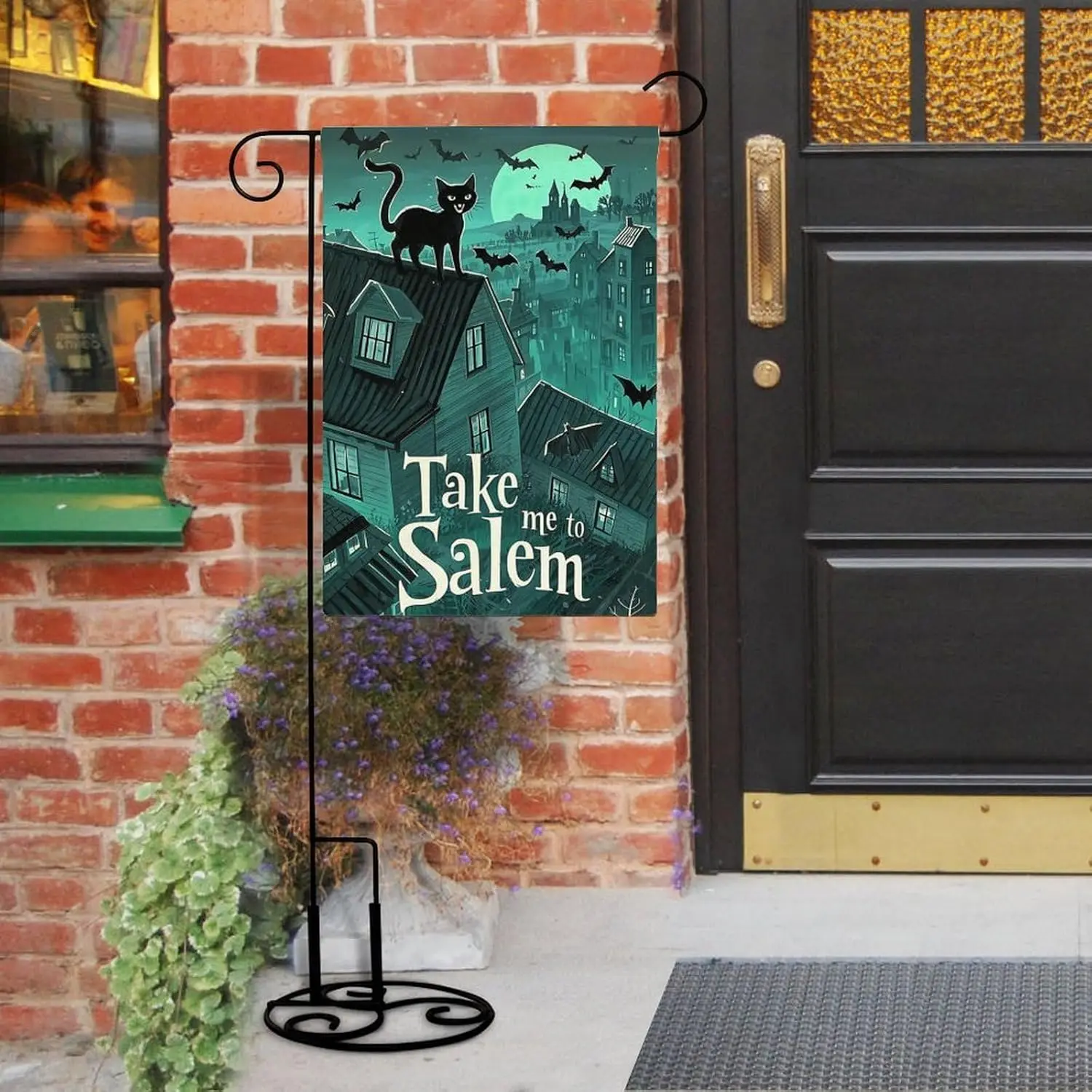 Take Me to Salem, Spooky Haunted House Halloween Double Sided Garden Flag 12x18 Inch, Outdoor Decor, Yard Decor, Holiday Dec AAS