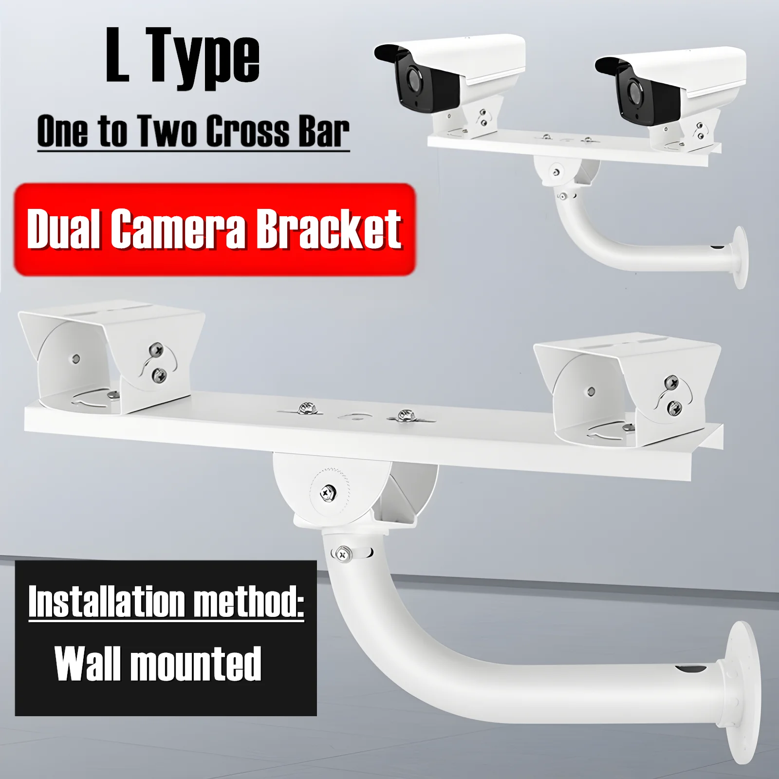 Staffa per montaggio a parete per telecamera bullet CCTV di sicurezza stile L Staffa per telecamera doppia da 1 a 2 in lega di alluminio Supporto per telecamere doppie