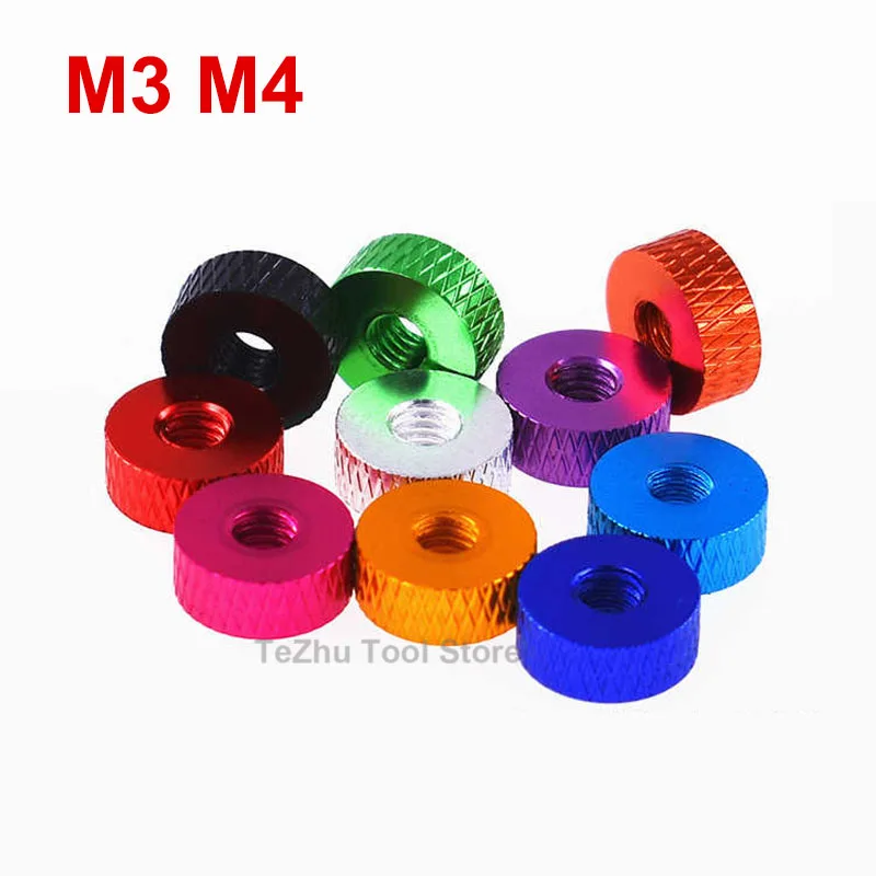 

M3 M4 Aluminum Alloy Knurled Thumb Nut Double Through Hand Tighten Round Nuts Anodized 10 Colors