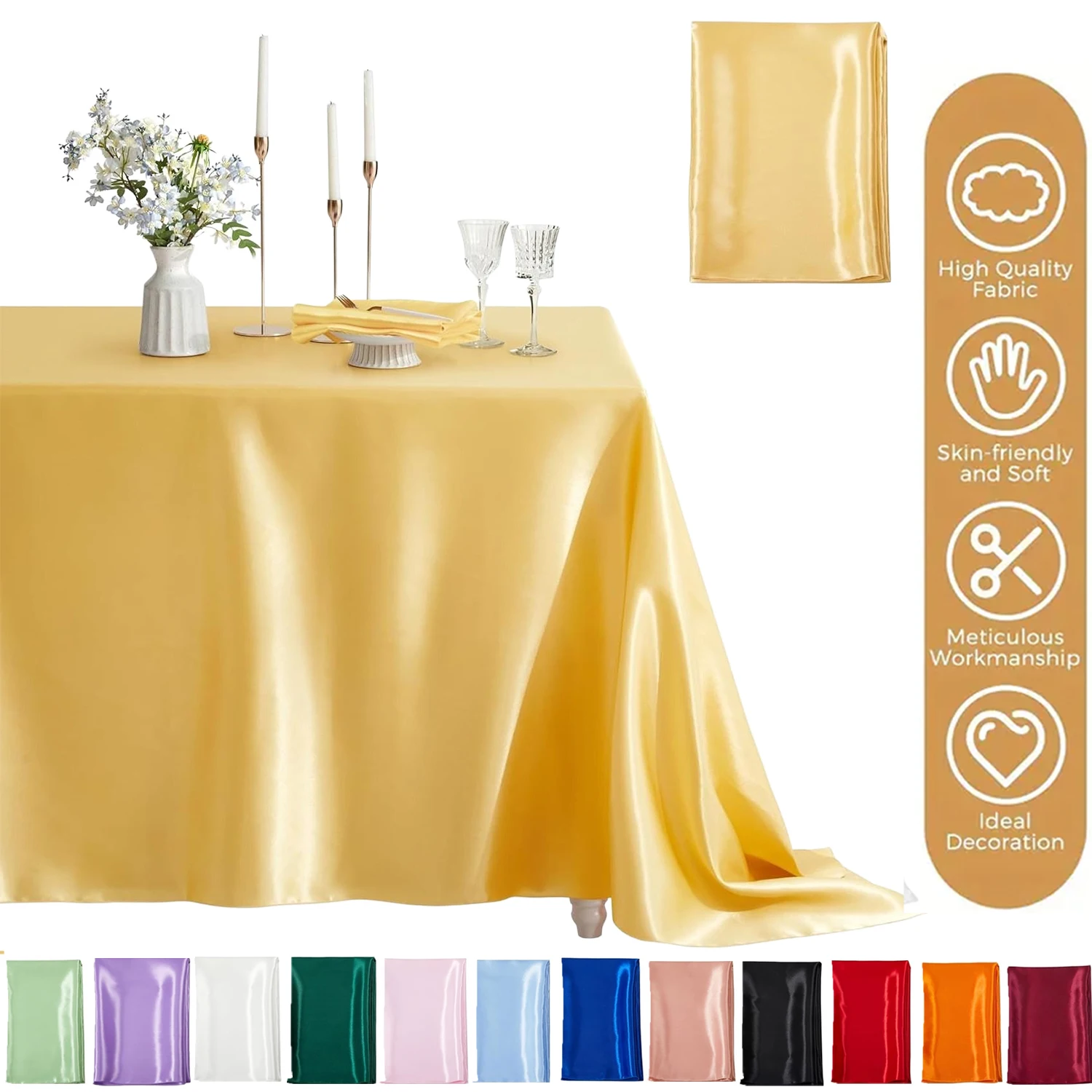 

White Satin Rectangular Durable EasyClean Wedding Tablecloths Polyester Table Covers for Weddings Birthdays,Graduation Parties