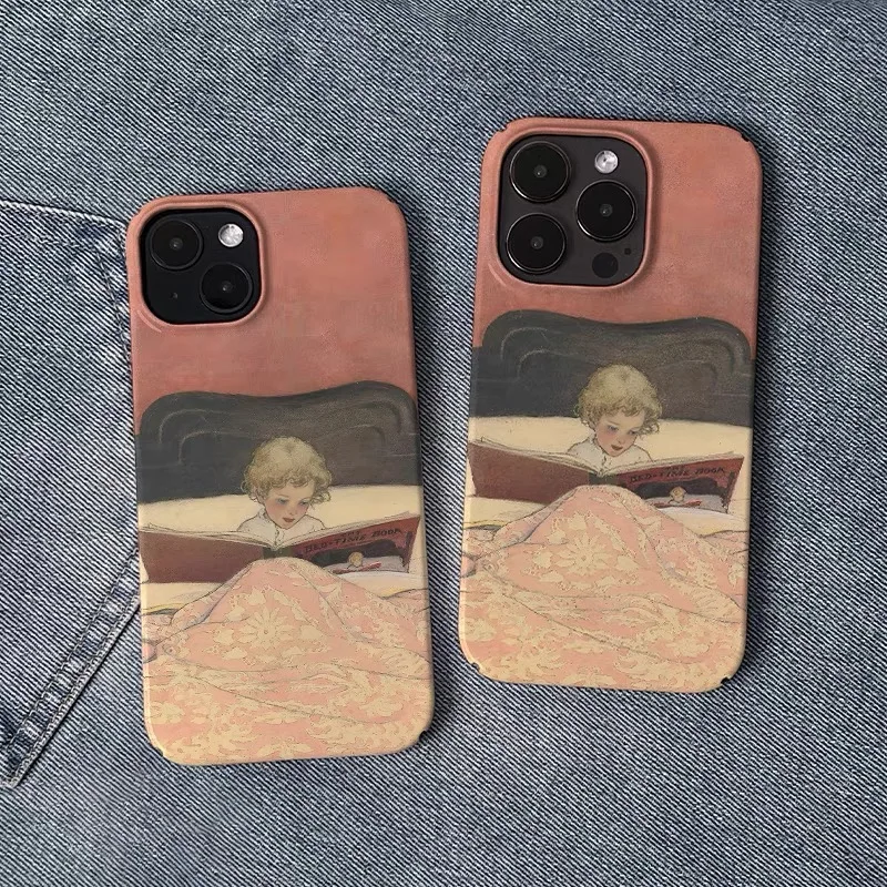 Ins Korean Pink Reading Girl Case for IPHONE 17 16ProMax 15 14 13 12 11 PRO Plus Acrylic TPU Two in One Magnetic Phone Cases