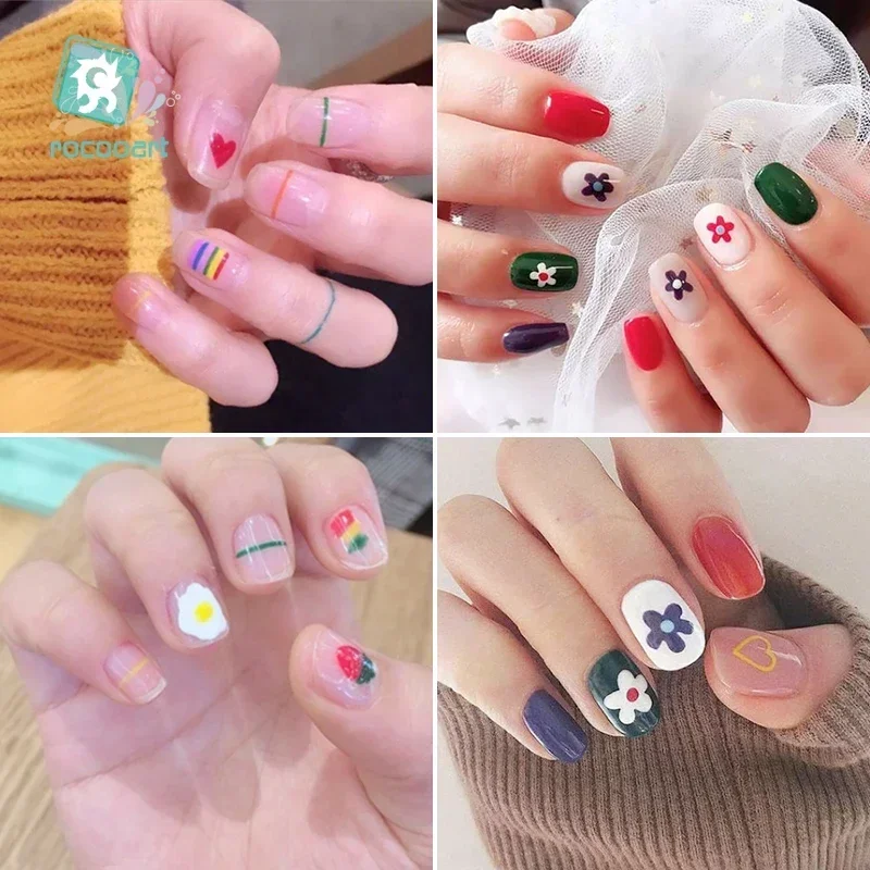  Small Element Nail Stickers DIY ins Hot Adhesive Nail Wraps Flowers Fruits Rainbow Nail Art Decoration For Women Makeup