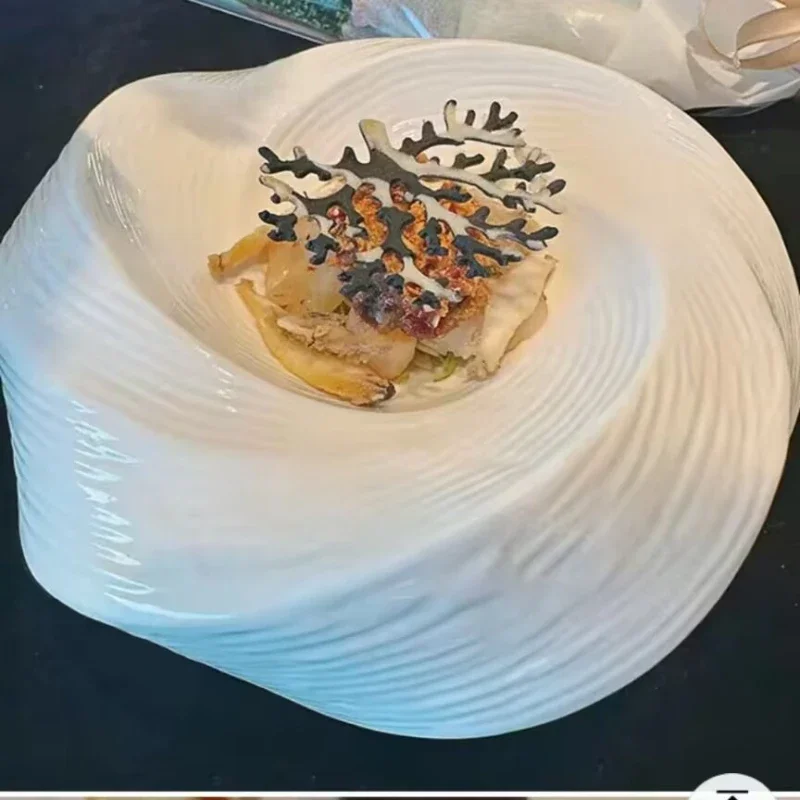 White Ceramic Plate Insulation Plate Hotel Restaurant Fruit Dessert Salad Plate Artistic Conception Dishes Kitchen Tableware