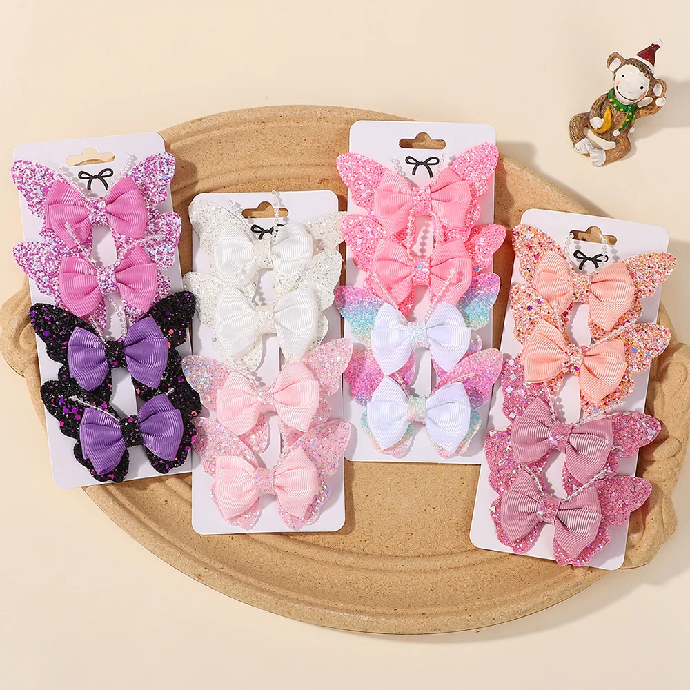 4 teile/satz Regenbogen Schmetterling Haar Clips Mädchen Mode Pailletten Haarnadeln Nette Barrettes Kinder Haar Zubehör Geschenke für Kinder