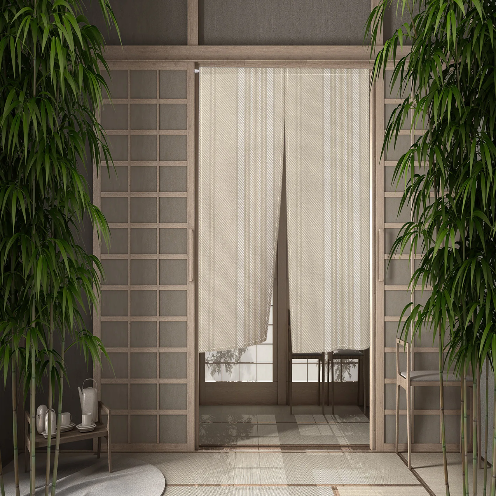 Noren Japanese Door Curtain Simple Line Yellow Black Round Shanshui Room Half Curtain Partition Kitchen Blackout Short Curtain