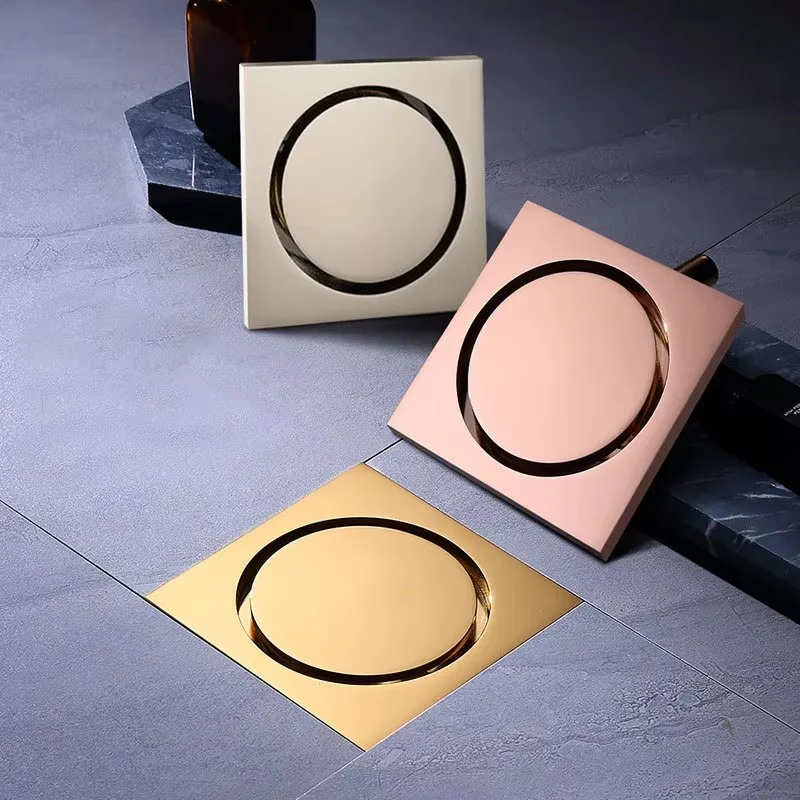 Solid Brass 10x10cm Round Invisible Bathroom Floor Drain Anti-Odor Anti-Insect High-Flow Balcony Shower Toilet Sewer Drain Cover