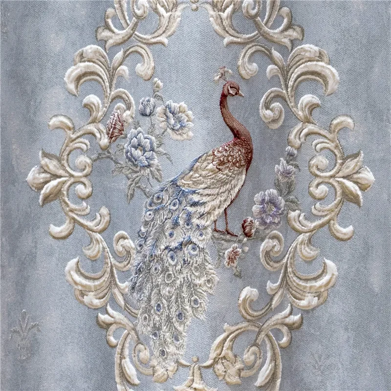 Luxury Villa Blue 3D Peacock Embossed Jacquard Thickened Full Blackout Curtains For Living Room Bedroom Hotel Apartment Kitchen