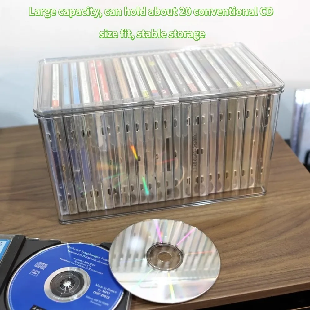 กล่องเก็บแผ่นซีดีอะคริลิคพร้อมฝาปิด - กล่องใสกันฝุ่นสำหรับแผ่นดิสก์ ดีวีดี ซีดี PS4 กล่องจัดระเบียบสื่อแบบซ้อนได้สำหรับใช้ในบ้าน