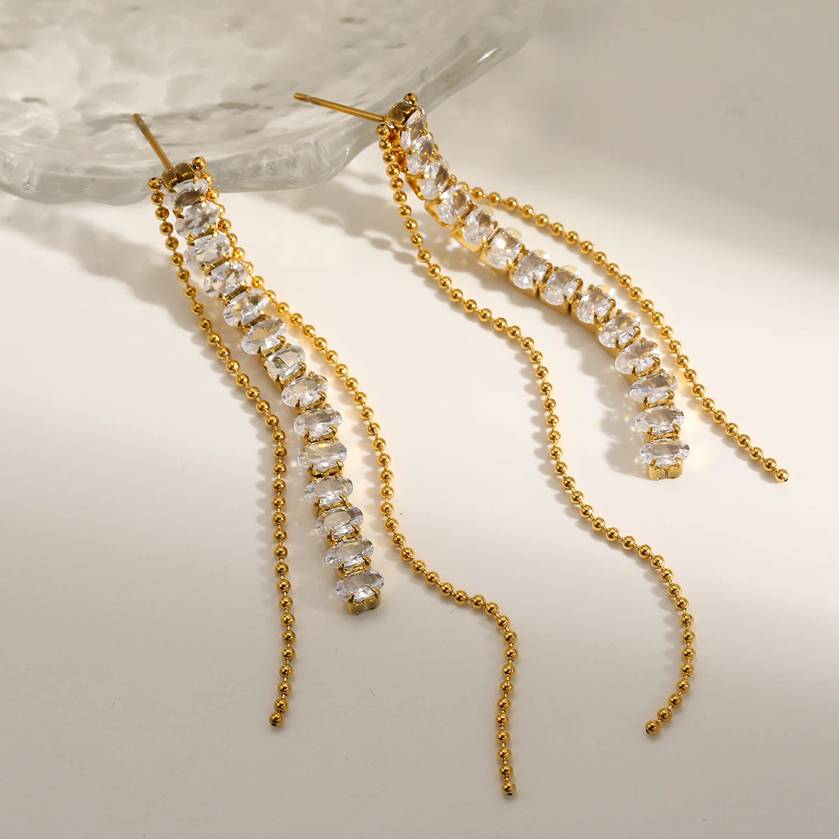 

Fashion 304 Stainless Steel Golden Zircon Tassel Earrings For Women Geometric New Trend Ear Stud Accessories Ladies Jewelry Gift